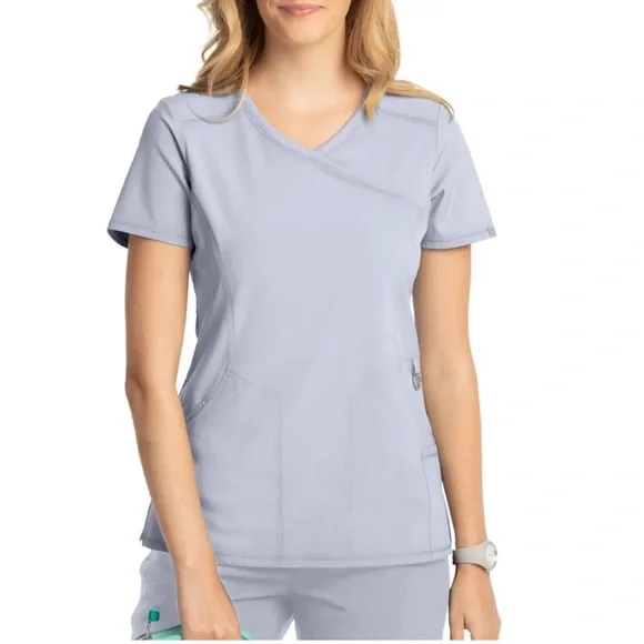 Cherokee Infinity Scrub Mock Wrap Top. Pewter Gray. Size Medium. - Picture 8 of 8